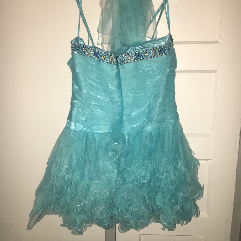 Blue Ruffle Prom Dress - Picture 4 of 6